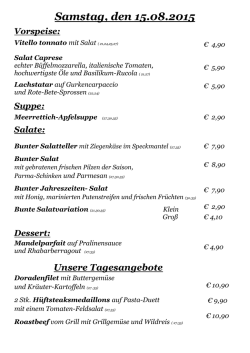 Tageskarte - Restaurant Albaretto