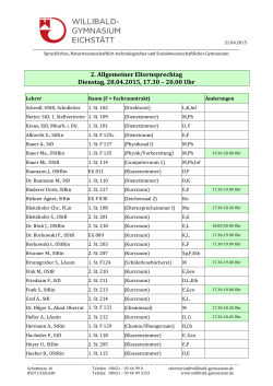 2. Allgemeiner Elternsprechtag Dienstag, 28.04.2015, 17.30 – 20.00
