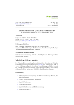Informationsblatt &bdquo;Schaden-Mathematik&ldquo; Inhaltliche Schwerpunkte