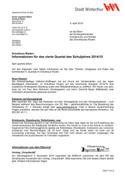 Quartalsbrief für das Schulhaus Wyden vom 9. April 2015