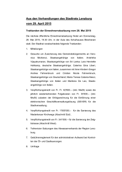 Aus den Verhandlungen des Stadtrats Lenzburg vom 29. April 2015