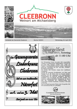 Amtsblatt der Gemeinde Cleebronn Woche 18/2015 Donnerstag, 30