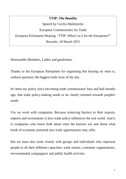 TTIP: The Benefits Speech by Cecilia Malmström European