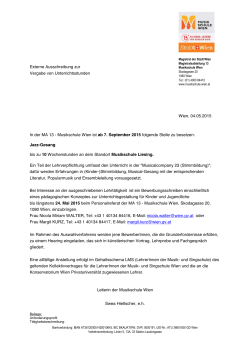 Musikschule Wien ist ab 7. September 2015 folgende Stelle zu