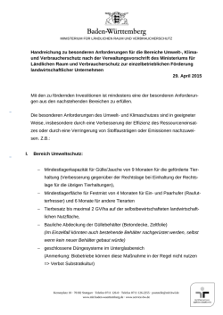 Handreichung zu besonderen Anforderungen f&uuml;r die Bereiche Umwelt
