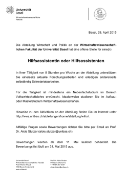 Hilfsassistentin oder Hilfsassistenten - WWZ