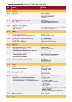 Programm Swiss Banking Operations Forum vom 5. Mai 2015