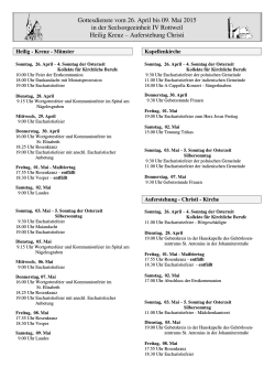 Gottesdienste vom 26. April bis 09. Mai 2015 in der