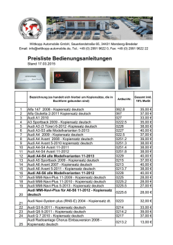 Betriebsanleitungen Preisliste