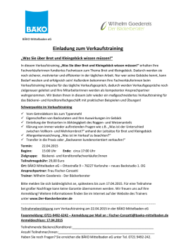 Einladung zum Verkaufstraining - Der Bäckerberater