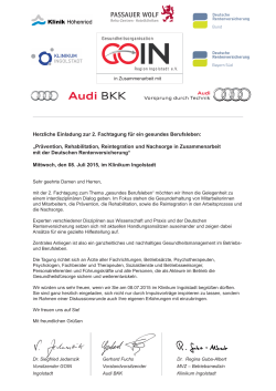 Herzliche Einladung zur 2. Fachtagung f&uuml;r ein gesundes