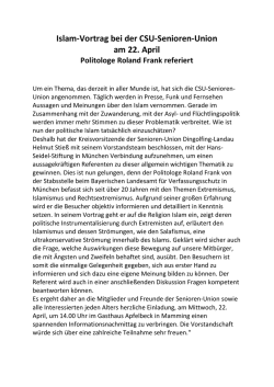 Islam-Vortrag bei der CSU-Senioren-Union am 22. April Politologe