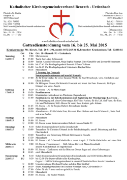Gottesdienstordnung vom 16. bis 25. Mai 2015
