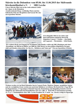 Skireise in die Dolomiten vom 05.04. bis 11.04.2015 der Skifreunde
