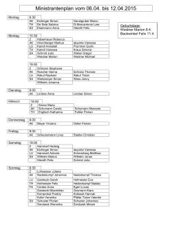 Ministrantenplan vom 06.04. bis 12.04.2015