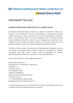 28.04.2015 - Volksbank Raiffeisenbank verteilt 8.013,75 € an