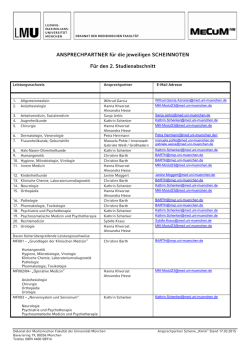 ANSPRECHPARTNER für die jeweiligen SCHEINNOTEN Für den 2