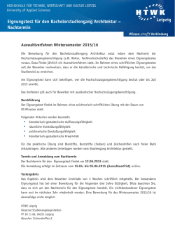 Eignungstest f&uuml;r den Bachelorstudiengang Architektur &ndash; Nachtermin