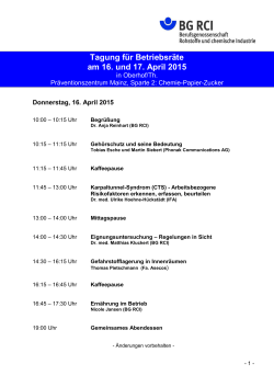 Tagesordnung der Betriebsrätetagung vom 16. und 17. April 2015