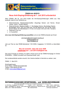 Neue Anti-Doping-Erklärung ab 1. Juli 2015 erforderlich