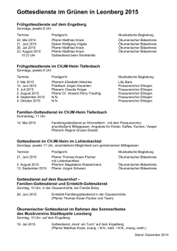Gottesdienste im Gr&uuml;nen in Leonberg 2015