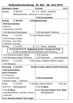 Gottesdienstordnung 30. Mai - 28. Juni 2015