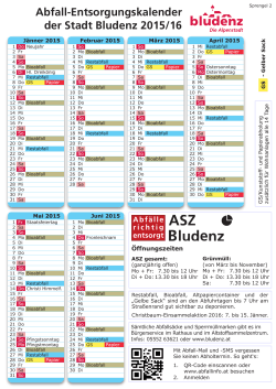 Abfall-Entsorgungskalender der Stadt Bludenz 2015/16