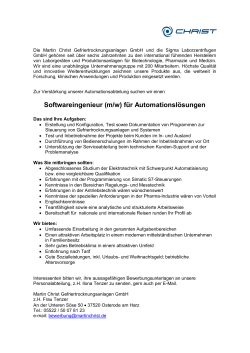 Softwareingenieur (m/w) für Automationslösungen