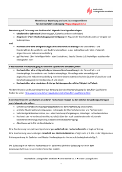 einzureichende Unterlagen und Hochschulzugangsberechtigung