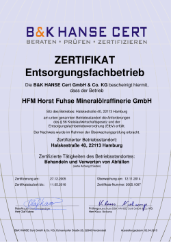 Unser Efb-Zertifikat  - HFM Horst Fuhse Mineralölraffinerie