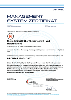 Zertifikat BS OHSAS 18001:2007 für die Nietiedt GmbH