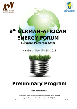 Preliminary Program 9th GERMAN-AFRICAN ENERGY FORUM