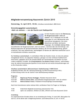 Mitgliederversammlung Hausverein Zürich 2015