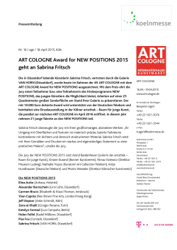 ART COLOGNE Award for NEW POSITIONS 2015 geht an
