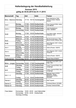 Hallenplan Sommer 2015 - bei der Handballabteilung des Tus