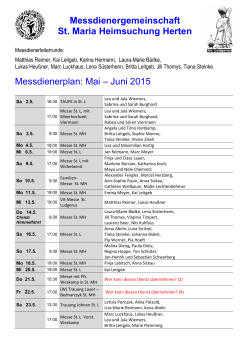 Messdienerplan Mai - Juni 2015