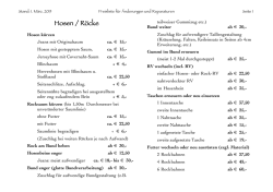 Preisliste Änderungsschneiderei