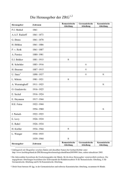 Eine Auflistung aller Herausgeber der ZRG von 1861 bis 2015 zum
