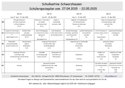 Schulkantine Schwarzhausen Schülerspeiseplan vom 27.04.2015
