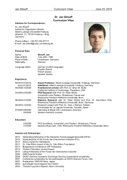 Jan Streuff Curriculum Vitae May 6, 2015 Dr. Jan Streuff Curriculum