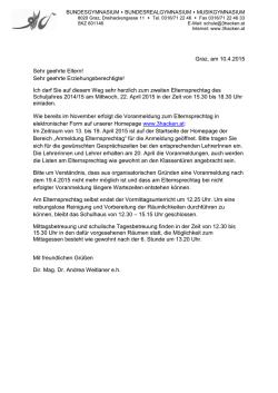 Graz, am 10.4.2015 Sehr geehrte Eltern! Sehr geehrte