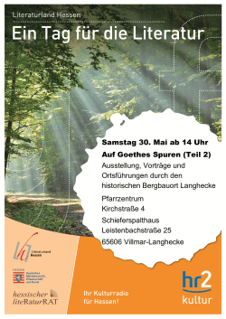 Samstag 30. Mai ab 14 Uhr Auf Goethes Spuren (Teil 2