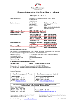 Kommunikationsdatenblatt Strom/Gas – Lieferant Gültig ab 01.04.2015