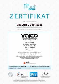 TÜV Zertifikat April 2015 - VALCO Entstaubungstechnik