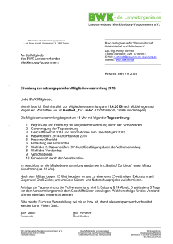 Einladung  - (BWK) Landesverband Mecklenburg