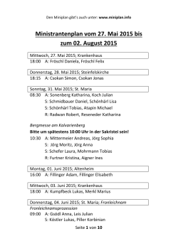Ministrantenplan vom 27. Mai 2015 bis zum 02. August 2015
