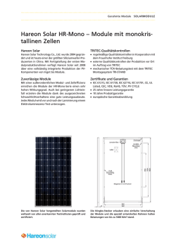 Hareon Solar HR-Mono &ndash; Module mit monokris- tallinen Zellen