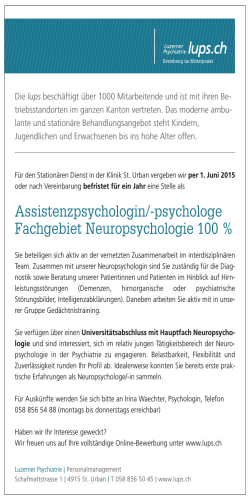 Assistenzpsychologin/-psychologe Fachgebiet Neuropsychologie 100