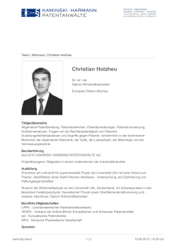 Christian Holzheu - kaminski harmann patentanwälte