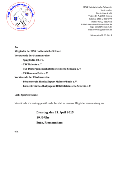 Dienstag, den 21. April 2015 19.30 Uhr Eutin, Riemannhaus